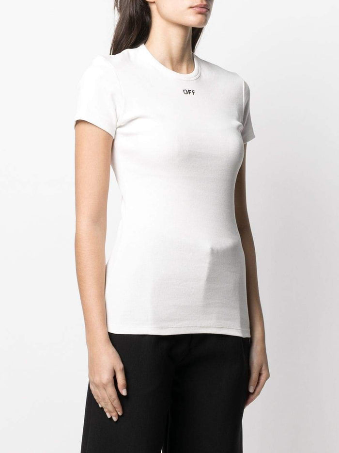 OFF WHITE WOMEN Ribbed Basic T-shirt White - MAISONDEFASHION.COM