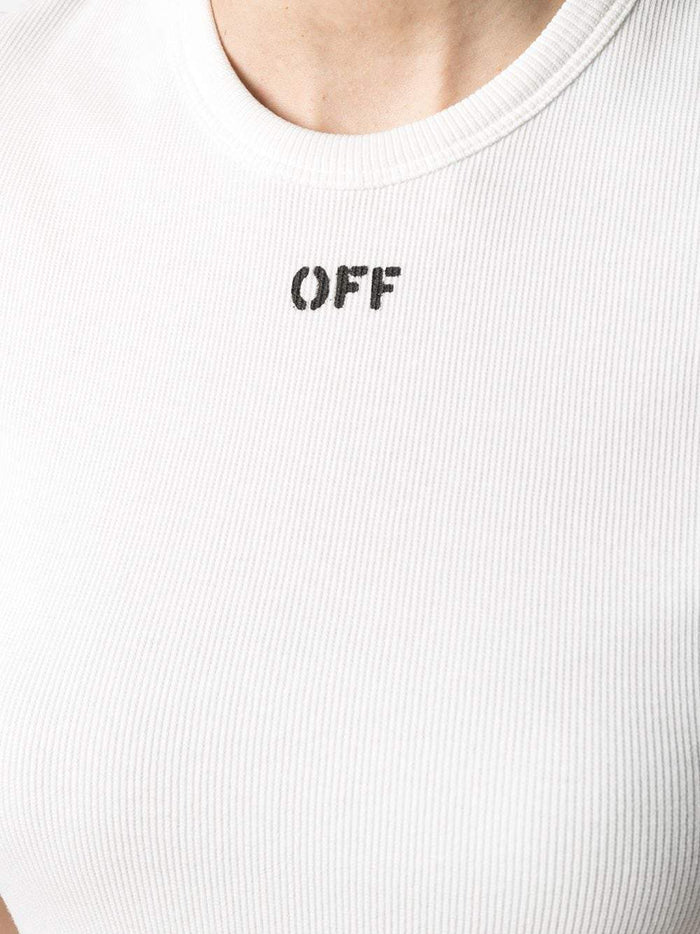 OFF WHITE WOMEN Ribbed Basic T-shirt White - MAISONDEFASHION.COM