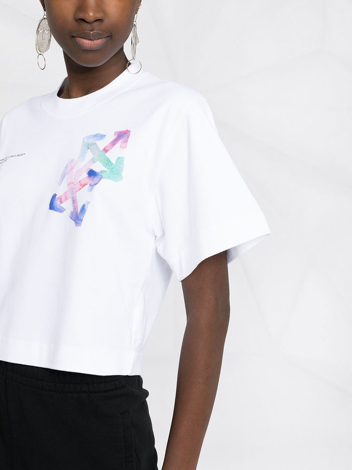 OFF WHITE WOMEN Watercolour Arrows Cropped T-shirt White - MAISONDEFASHION.COM