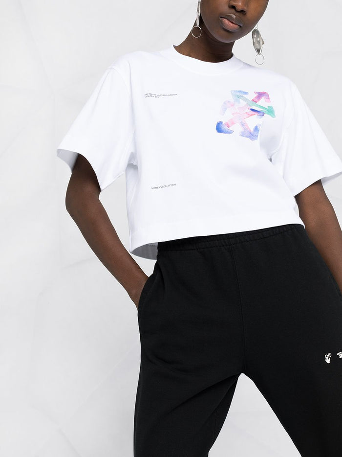OFF WHITE WOMEN Watercolour Arrows Cropped T-shirt White - MAISONDEFASHION.COM