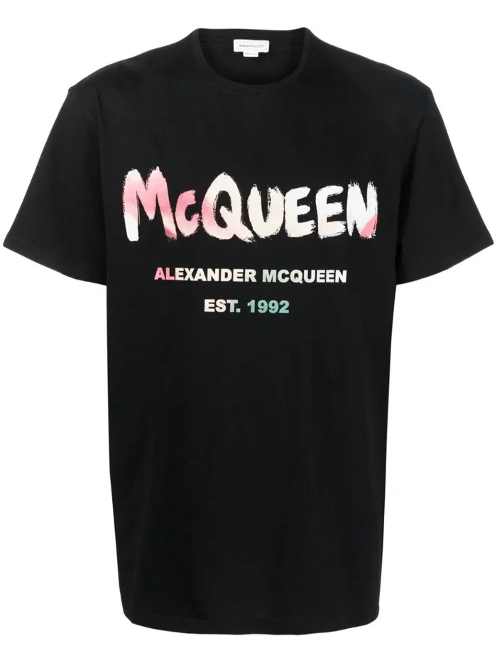 ALEXANDER MCQUEEN MEN Graffiti Logo Multi Print T-Shirt Black - MAISONDEFASHION.COM