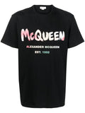 ALEXANDER MCQUEEN MEN Graffiti Logo Multi Print T-Shirt Black - MAISONDEFASHION.COM
