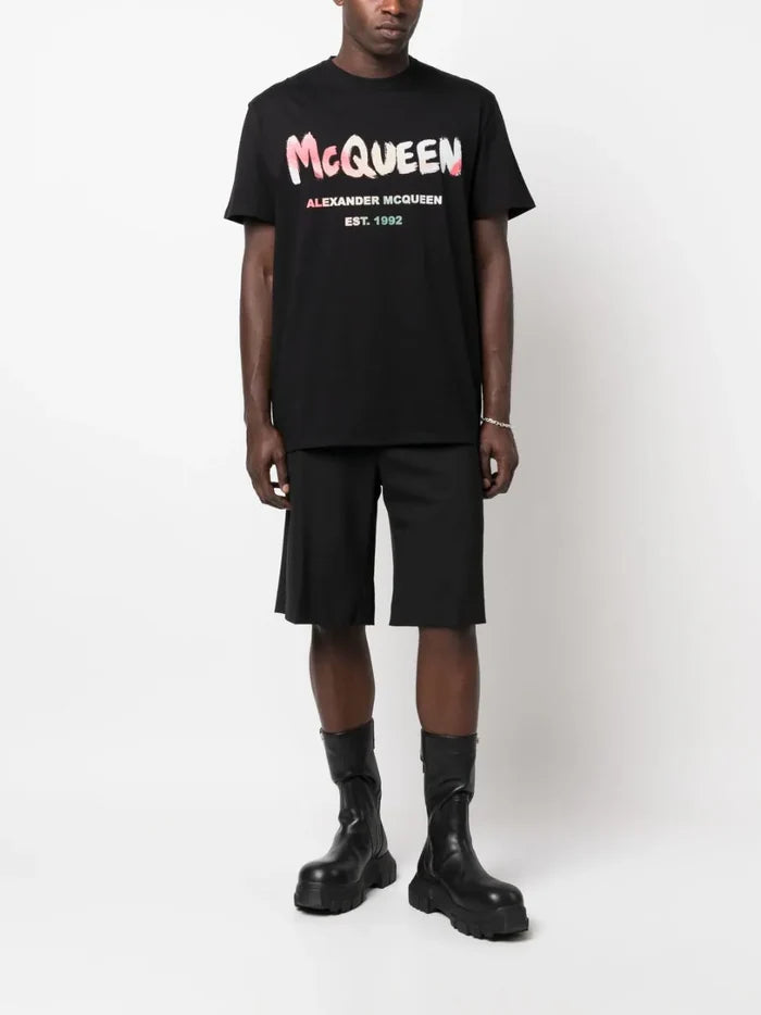 ALEXANDER MCQUEEN MEN Graffiti Logo Multi Print T-Shirt Black - MAISONDEFASHION.COM