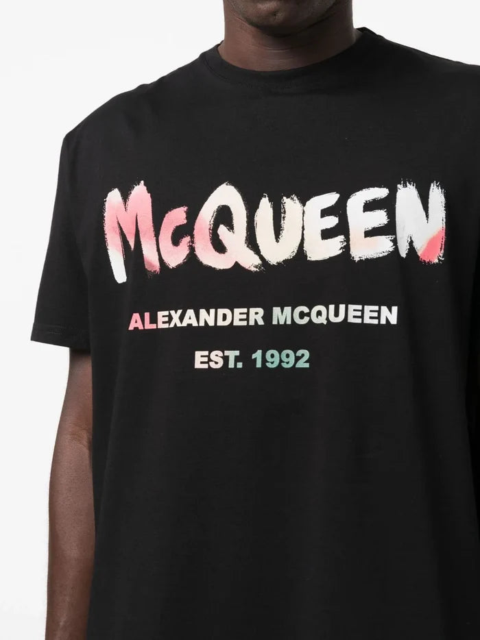 ALEXANDER MCQUEEN MEN Graffiti Logo Multi Print T-Shirt Black - MAISONDEFASHION.COM