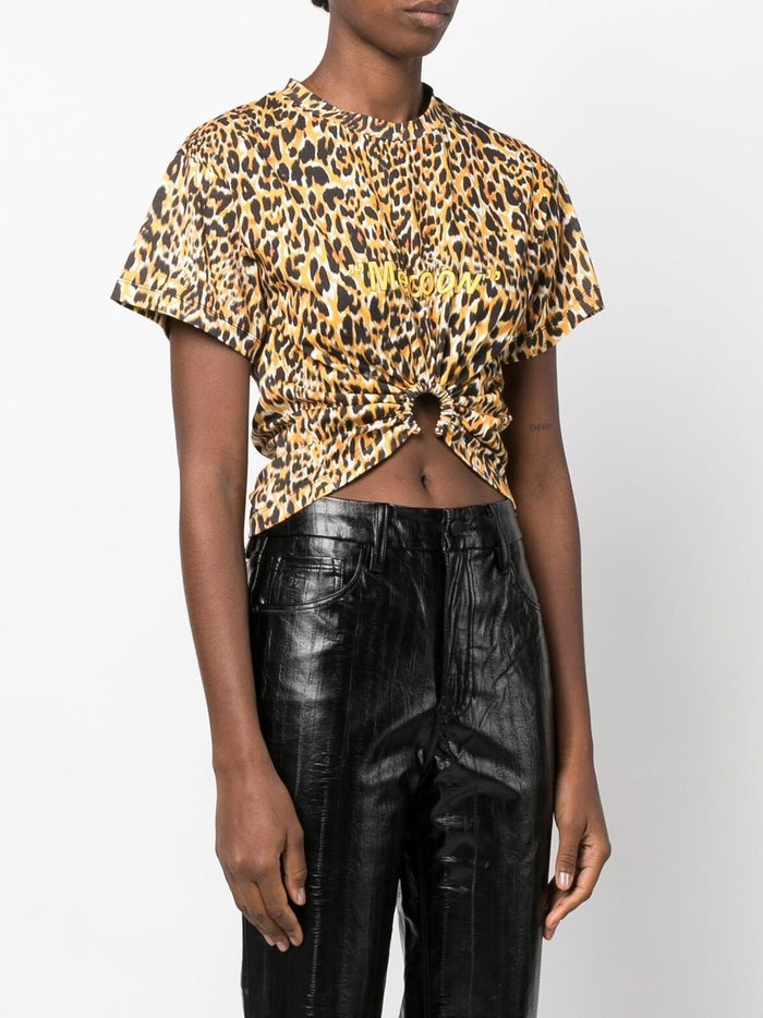PACO RABANNE Leopard "Meooow" Print Cropped T-Shirt - MAISONDEFASHION.COM