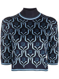PACO RABANNE Monogram Jacquard Top Blue - MAISONDEFASHION.COM
