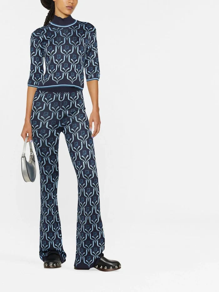 PACO RABANNE Monogram Jacquard Top Blue - MAISONDEFASHION.COM