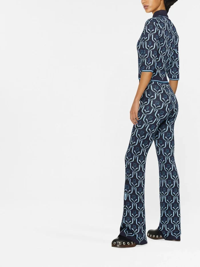 PACO RABANNE Monogram Jacquard Top Blue - MAISONDEFASHION.COM
