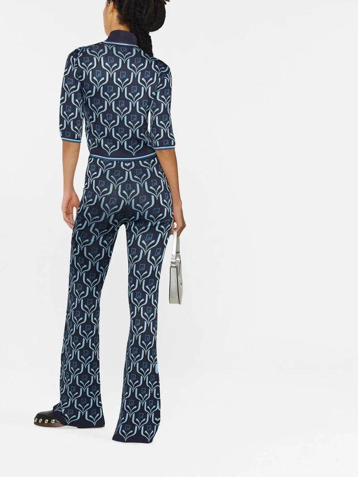 PACO RABANNE Monogram Jacquard Top Blue - MAISONDEFASHION.COM