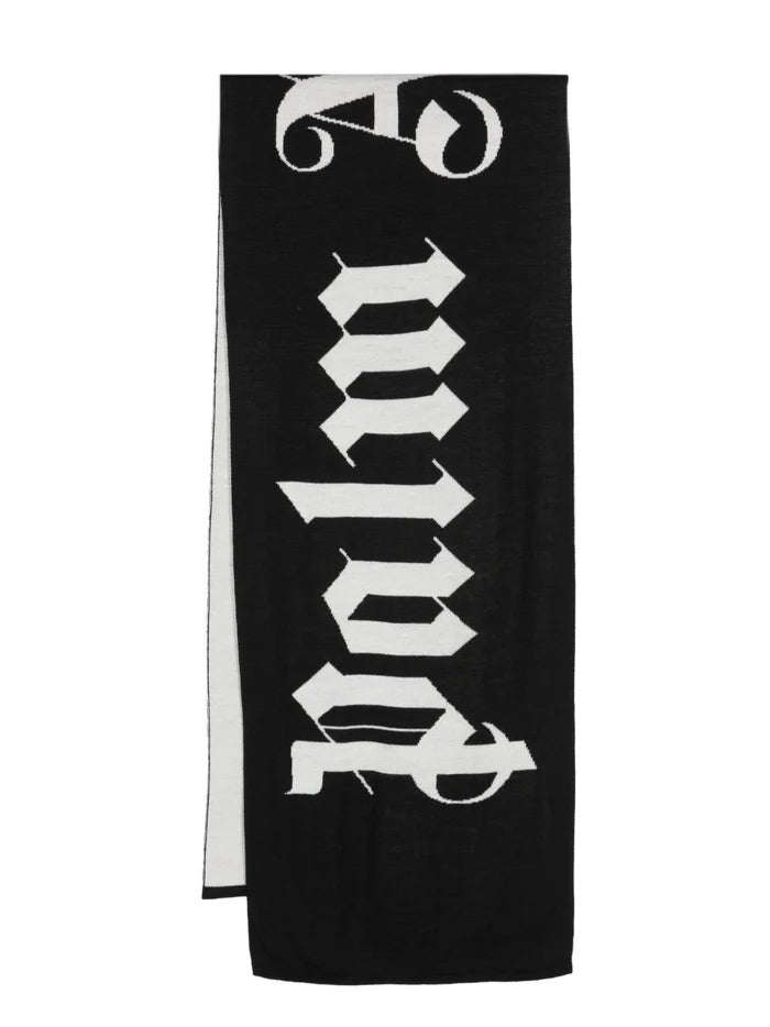 PALM ANGELS MEN Classic Logo Knit Scarf Black/White - MAISONDEFASHION.COM