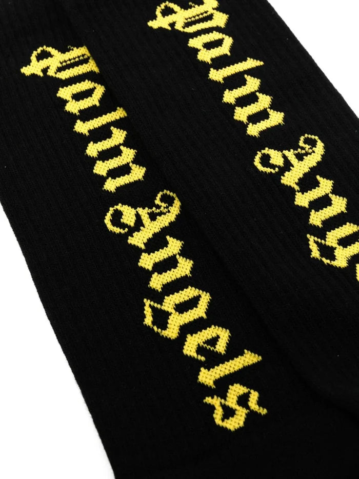 PALM ANGELS MEN Classic Logo Socks Black/Gold - MAISONDEFASHION.COM