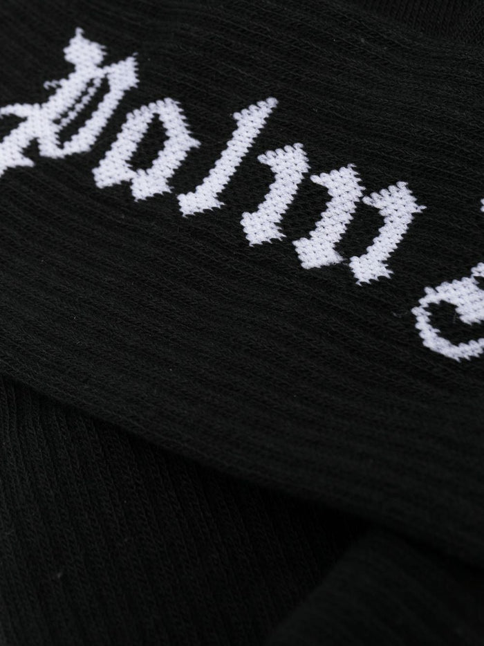 PALM ANGELS MEN Classic Logo Socks Black/White - MAISONDEFASHION.COM