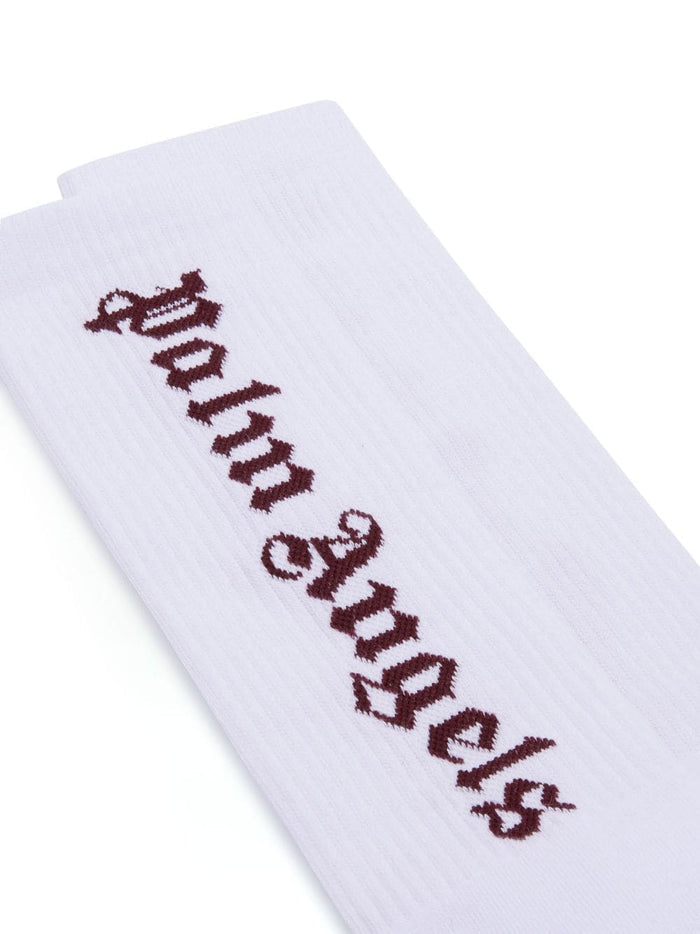 PALM ANGELS MEN Classic Logo Socks White/Bordeaux - MAISONDEFASHION.COM