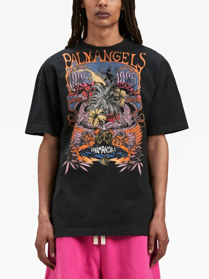 PALM ANGELS MEN Concert Graphic Print T-Shirt Black/Multi - MAISONDEFASHION.COM
