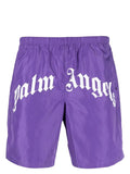 PALM ANGELS Curved Logo Swim Short Violet/White - MAISONDEFASHION.COM