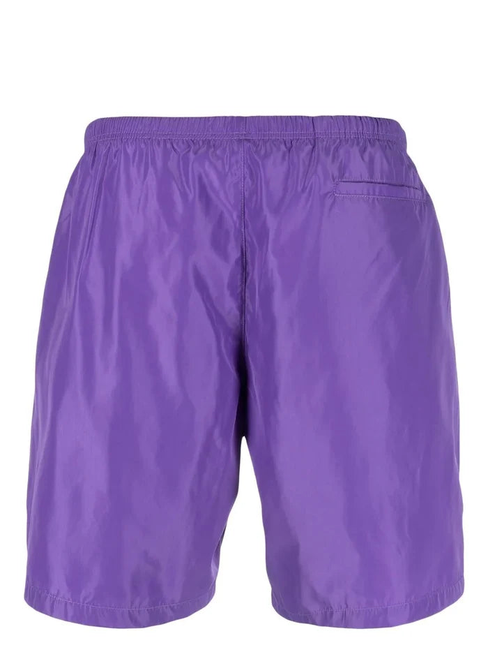 PALM ANGELS Curved Logo Swim Short Violet/White - MAISONDEFASHION.COM
