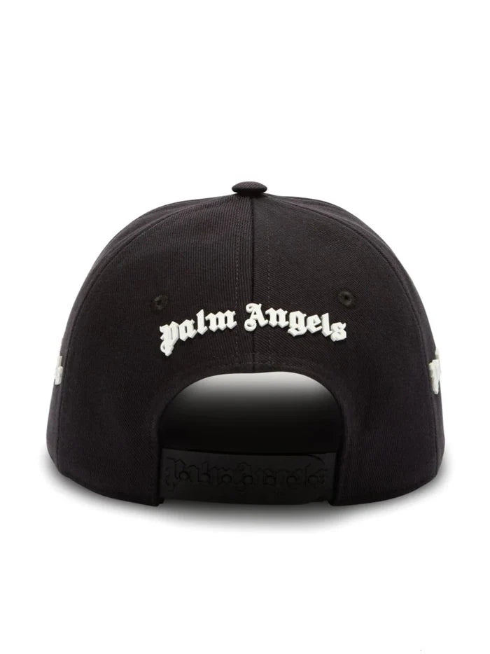 PALM ANGELS MEN Embroidered Logo Cap Black/White - MAISONDEFASHION.COM