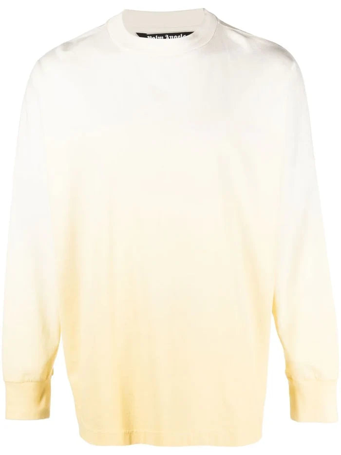 PALM ANGELS Gradient Overlogo Tee L/S Yellow/White - MAISONDEFASHION.COM