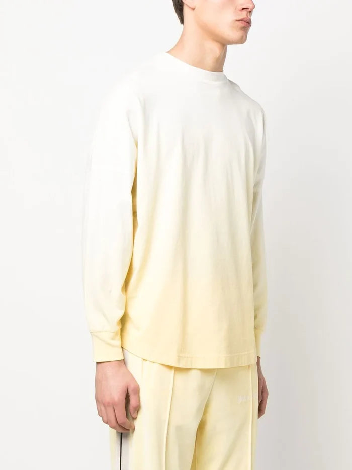 PALM ANGELS Gradient Overlogo Tee L/S Yellow/White - MAISONDEFASHION.COM
