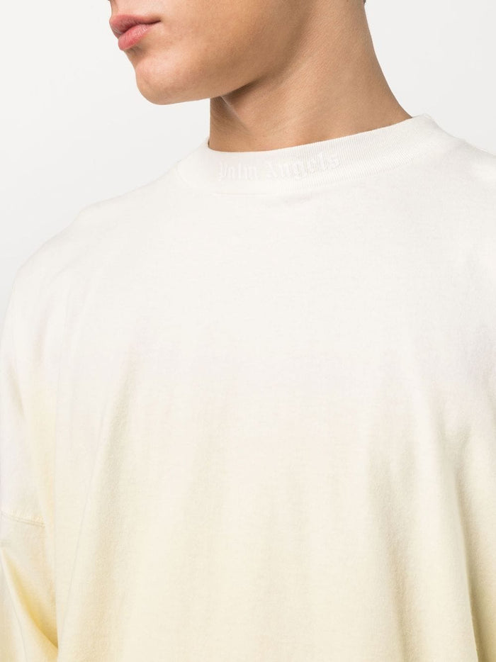 PALM ANGELS Gradient Overlogo Tee L/S Yellow/White - MAISONDEFASHION.COM