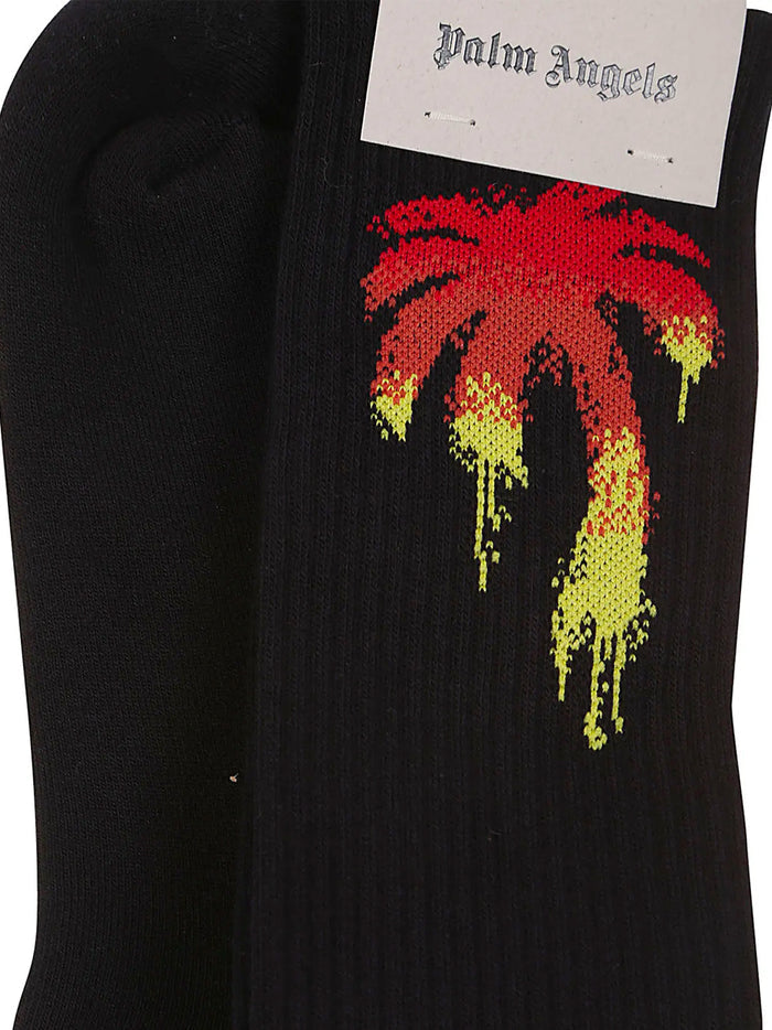 PALM ANGELS MEN Gradient Palm Socks Black/Red - MAISONDEFASHION.COM