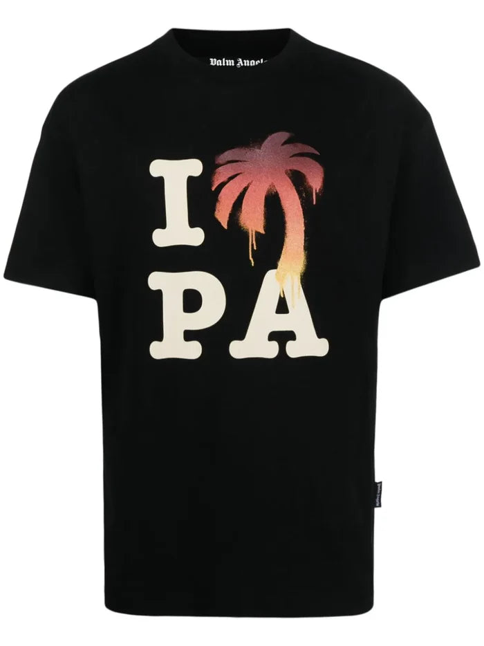 PALM ANGELS MEN I Love PA Graphic T-Shirt Black/Red - MAISONDEFASHION.COM