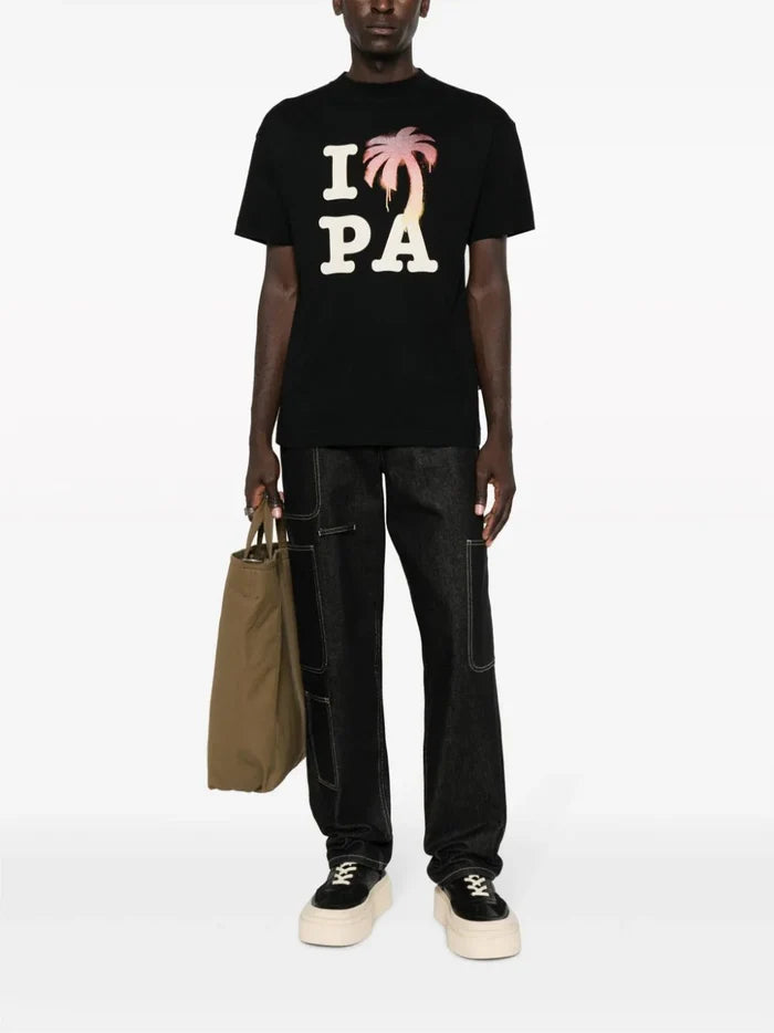 PALM ANGELS MEN I Love PA Graphic T-Shirt Black/Red - MAISONDEFASHION.COM