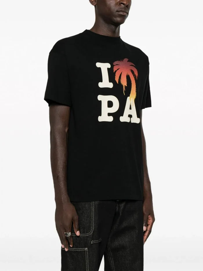 PALM ANGELS MEN I Love PA Graphic T-Shirt Black/Red - MAISONDEFASHION.COM