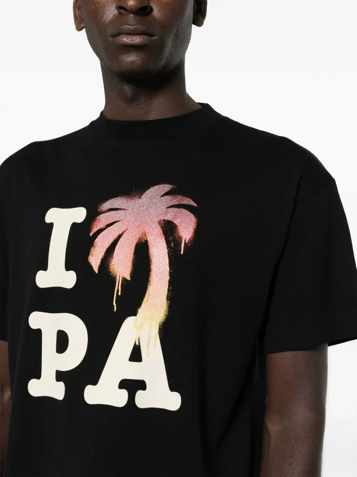 PALM ANGELS MEN I Love PA Graphic T-Shirt Black/Red - MAISONDEFASHION.COM