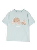 PALM ANGELS KIDS Bear T-Shirt S/S Dusty Blue - MAISONDEFASHION.COM