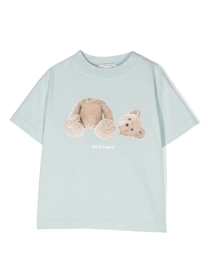 PALM ANGELS KIDS Bear T-Shirt S/S Dusty Blue - MAISONDEFASHION.COM