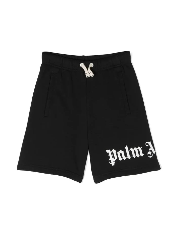 PALM ANGELS KIDS Classic Overlogo Sweat Short Black White - MAISONDEFASHION.COM