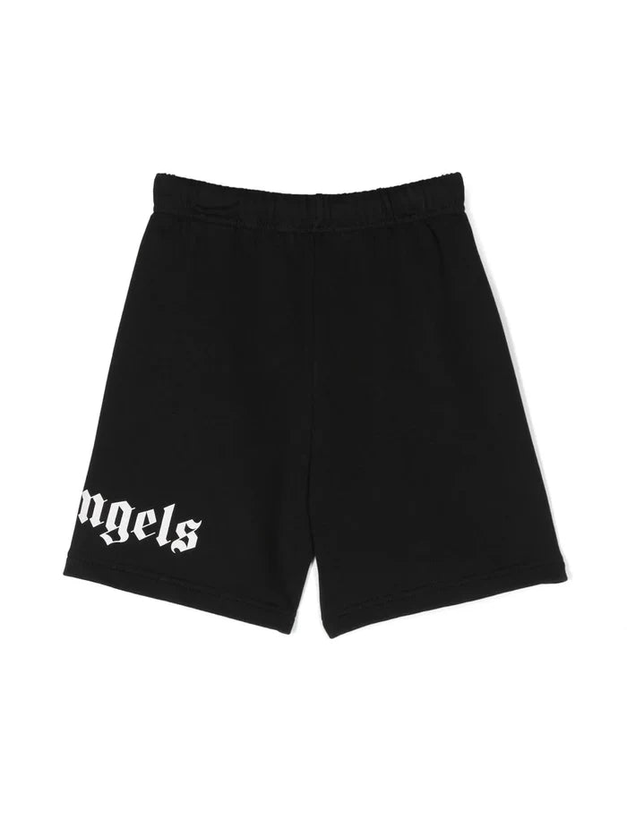 PALM ANGELS KIDS Classic Overlogo Sweat Short Black White - MAISONDEFASHION.COM