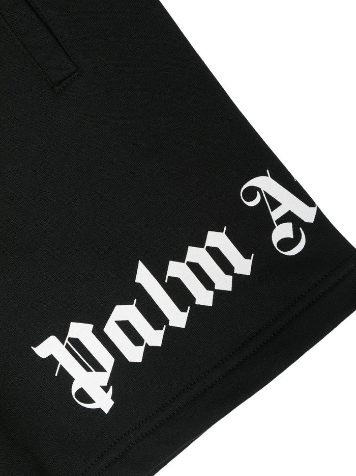 PALM ANGELS KIDS Classic Overlogo Sweat Short Black White - MAISONDEFASHION.COM