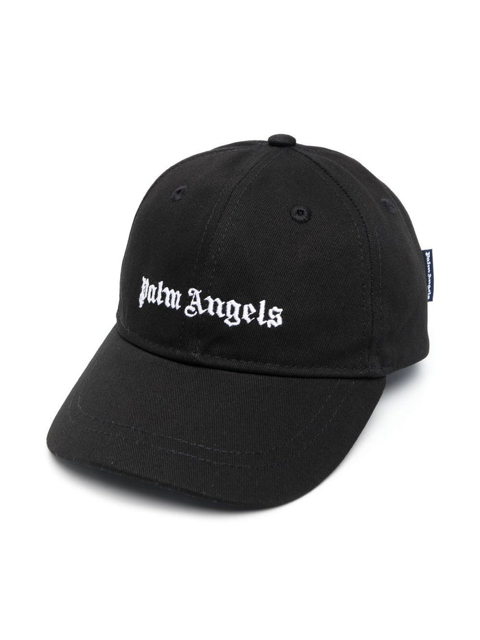 PALM ANGELS KIDS Logo Embroidered Cap Black/White - MAISONDEFASHION.COM