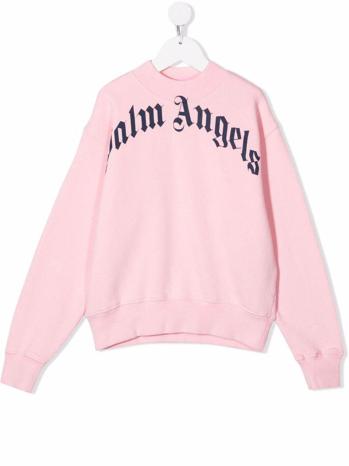 PALM ANGELS KIDS Logo Sweatshirt Pink - MAISONDEFASHION.COM
