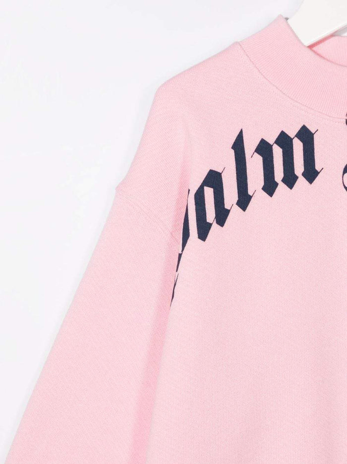 PALM ANGELS KIDS Logo Sweatshirt Pink - MAISONDEFASHION.COM