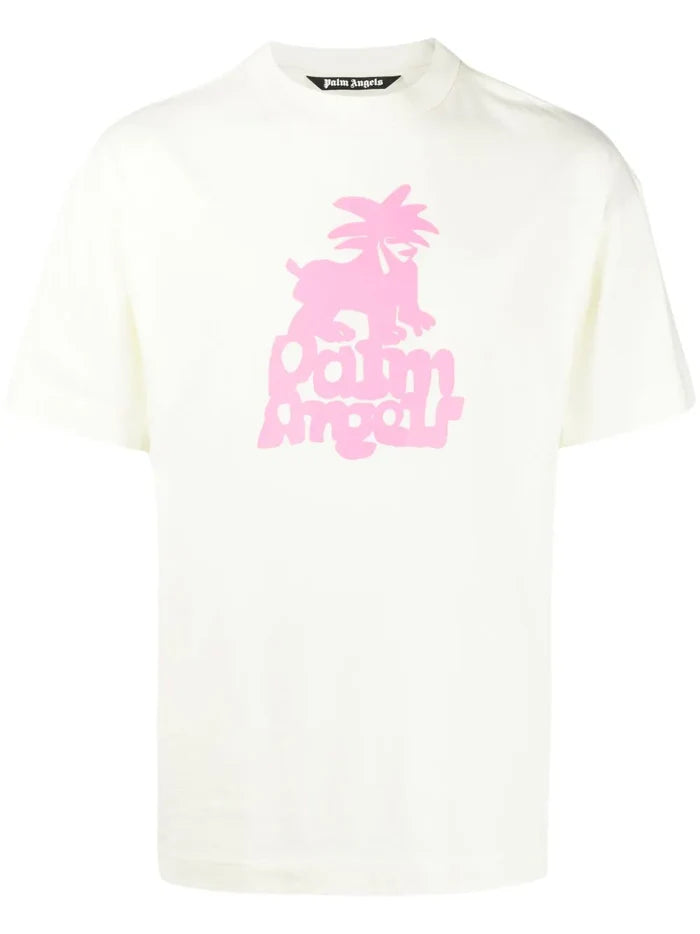 PALM ANGELS MEN "Leon" Classic T-Shirt Pale Green/Fuchsia - MAISONDEFASHION.COM