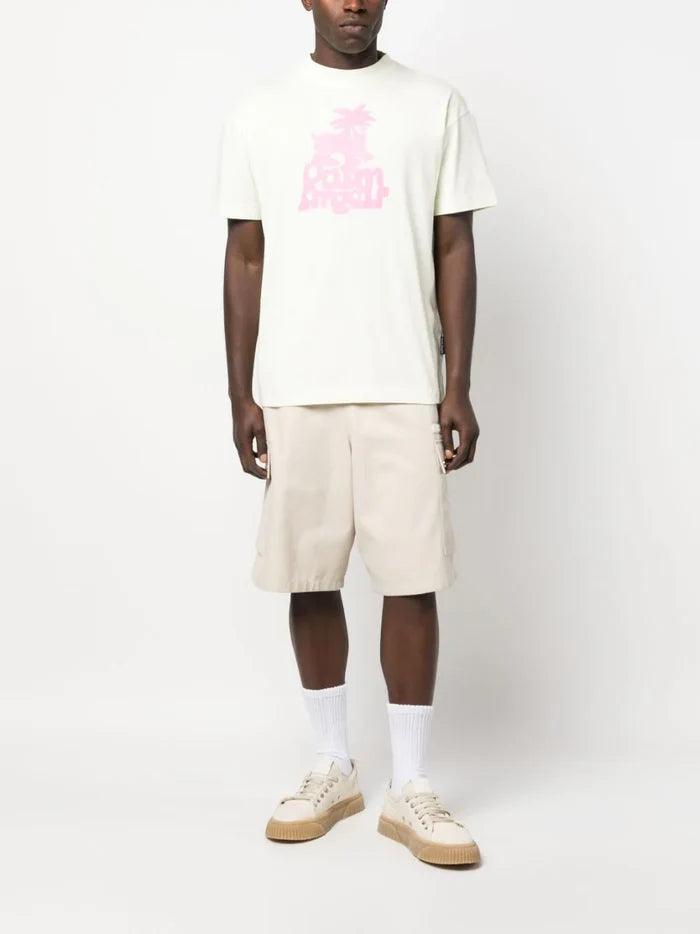 PALM ANGELS MEN "Leon" Classic T-Shirt Pale Green/Fuchsia - MAISONDEFASHION.COM