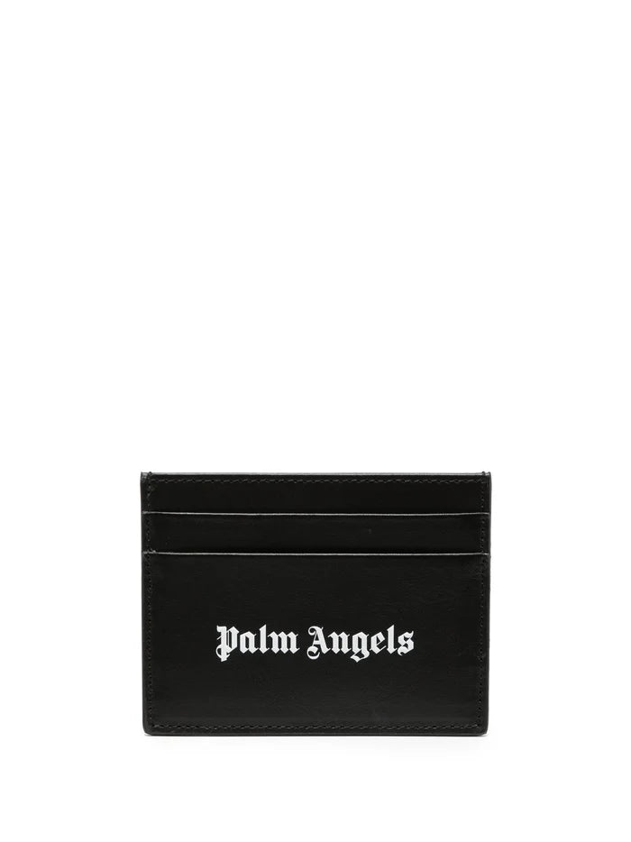 PALM ANGELS MEN Logo Caviar Card Holder Black/White - MAISONDEFASHION.COM