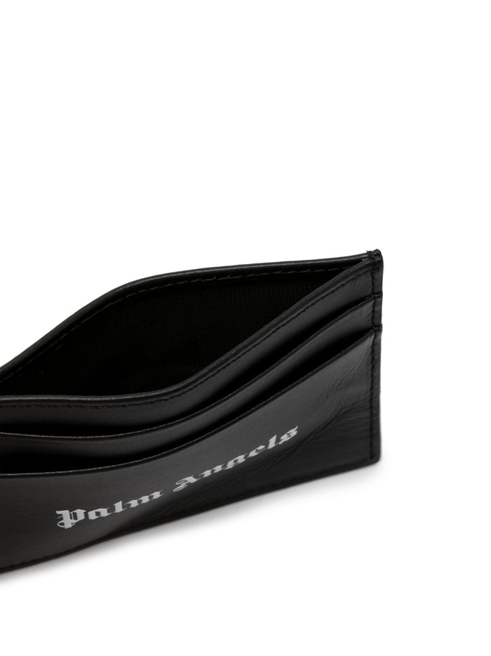 PALM ANGELS MEN Logo Caviar Card Holder Black/White - MAISONDEFASHION.COM