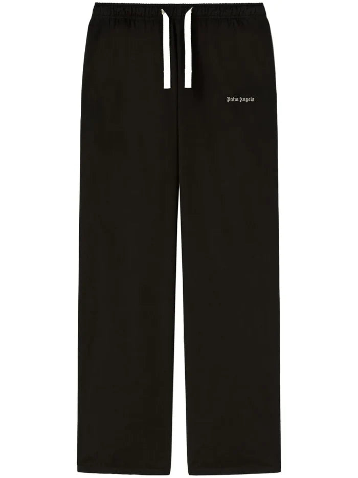 PALM ANGELS MEN Logo Cotton Travel Pants Black/White - MAISONDEFASHION.COM