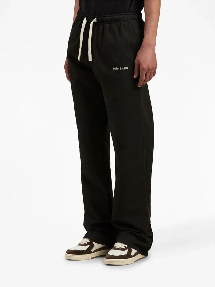 PALM ANGELS MEN Logo Cotton Travel Pants Black/White - MAISONDEFASHION.COM