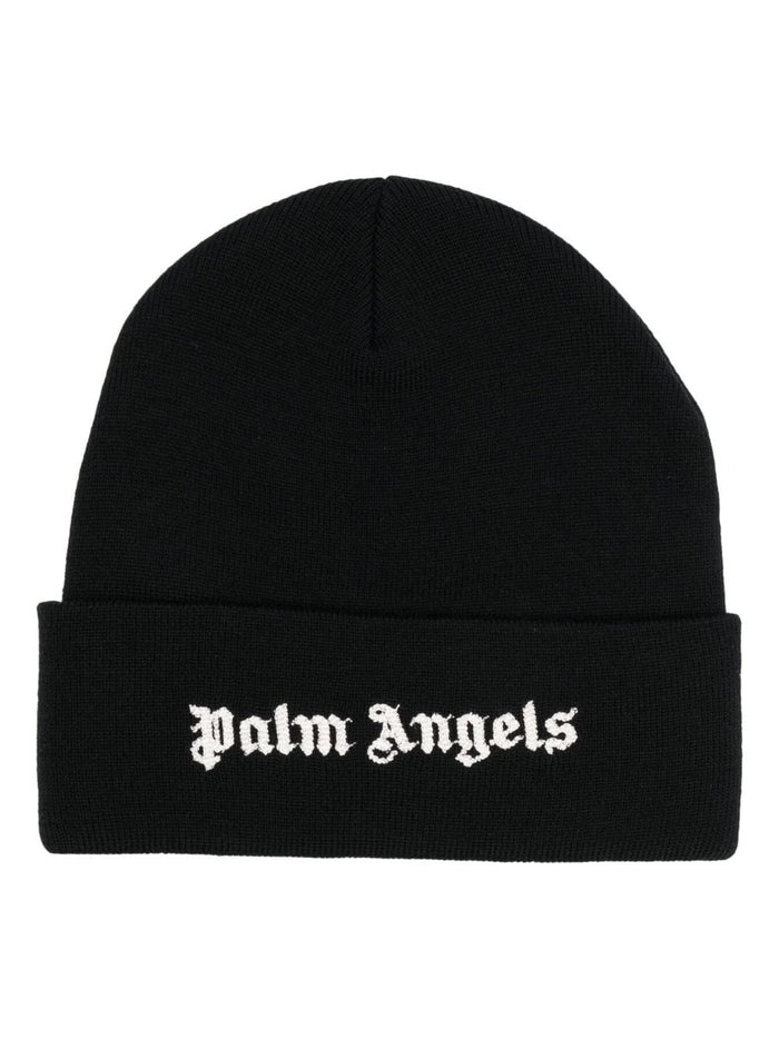 PALM ANGELS MEN Classic Logo Beanie Black/White - MAISONDEFASHION.COM