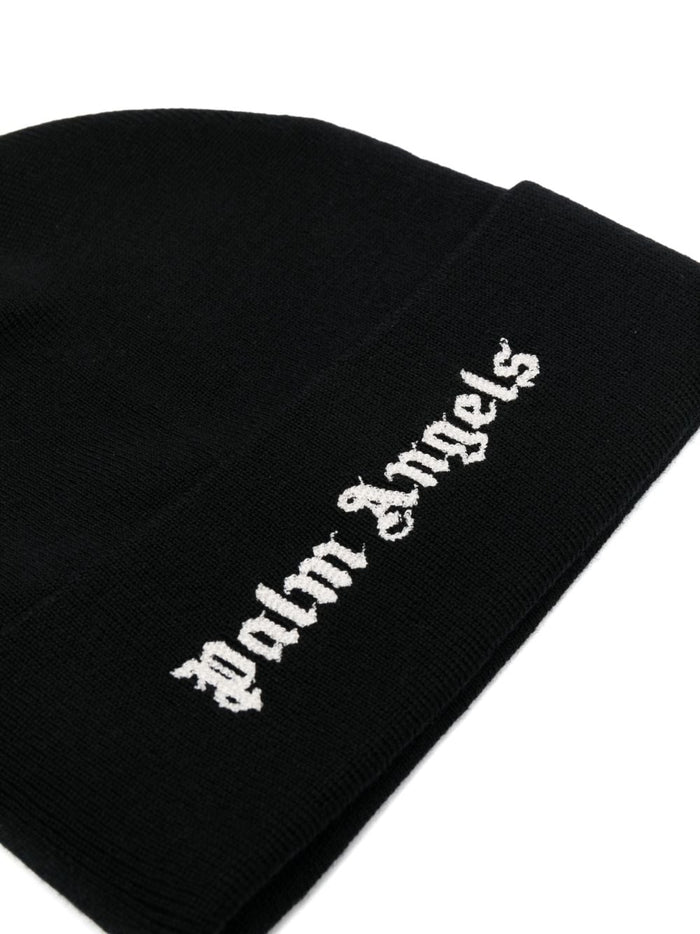 PALM ANGELS MEN Classic Logo Beanie Black/White - MAISONDEFASHION.COM