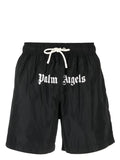 PALM ANGELS MEN Logo Swim Shorts Black/White - MAISONDEFASHION.COM