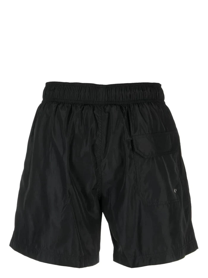 PALM ANGELS MEN Logo Swim Shorts Black/White - MAISONDEFASHION.COM