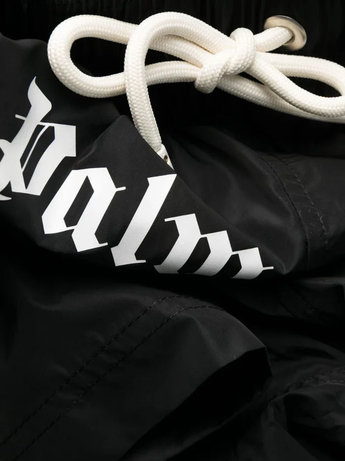 PALM ANGELS MEN Logo Swim Shorts Black/White - MAISONDEFASHION.COM