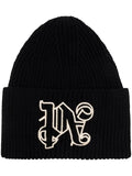 PALM ANGELS MEN Pa Monogram Beanie Black/Off-White - MAISONDEFASHION.COM