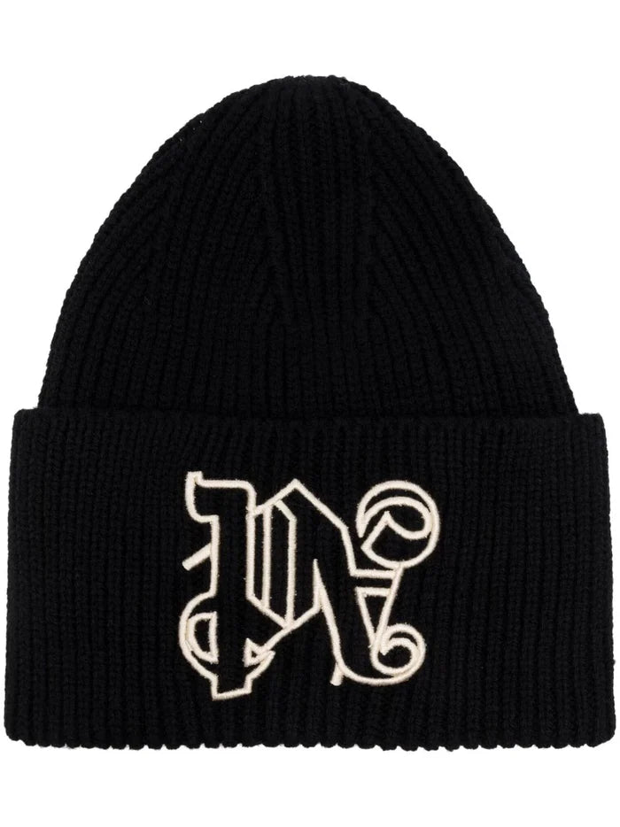 PALM ANGELS MEN Pa Monogram Beanie Black/Off-White - MAISONDEFASHION.COM